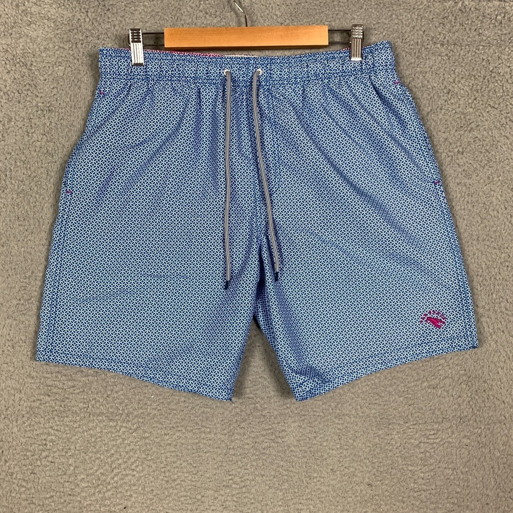Ted Baker Atlantic Swim Trunks Men's 4/L Blue Geo Print‎ Drawstring Lined Shorts
